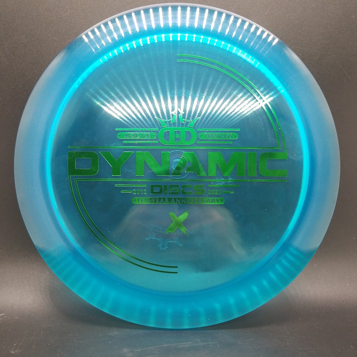 Dynamic Discs Lucid Ice Trespass Blue with green stamp 175g